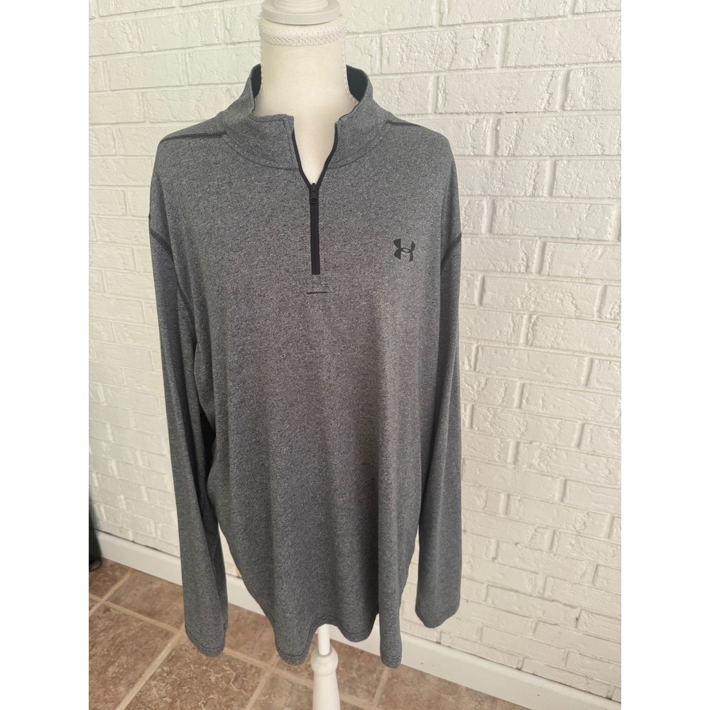 Under Armour 1/4 Zip Pullover Men 2XL Gray Excellent HeatGear Loose Fit Long Slv